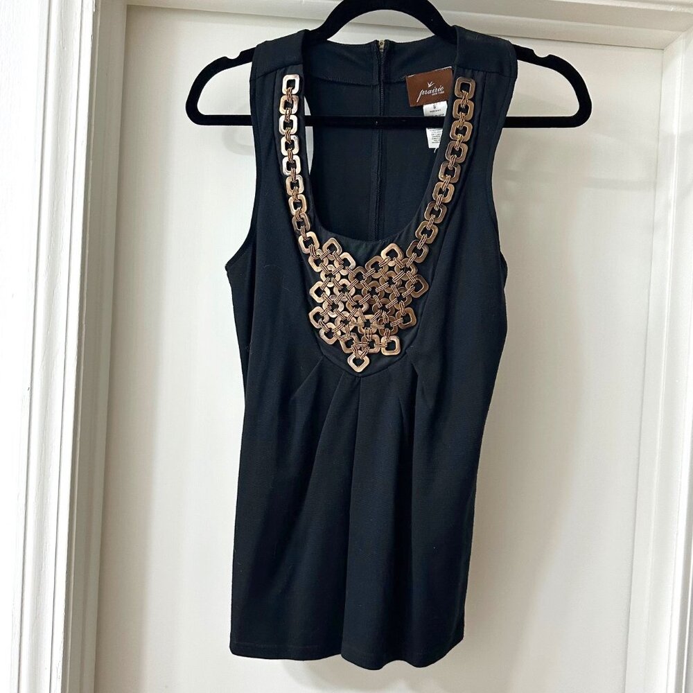 Prairie New York Vintage Black Racerback Sleeveless Top, Bronze Accents Sz Small